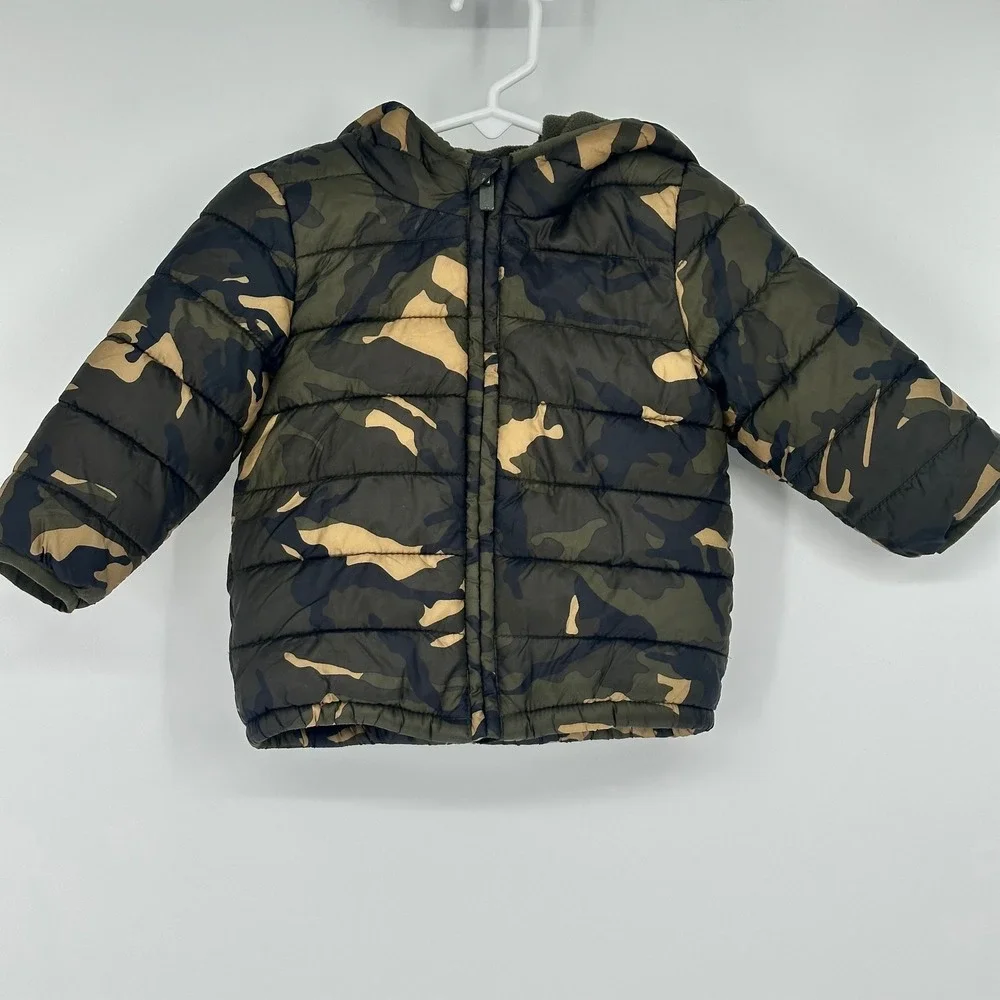 Old Navy Kids Camo Puffer Jacket Coat Hood with Ears Green 12-18‎ Months